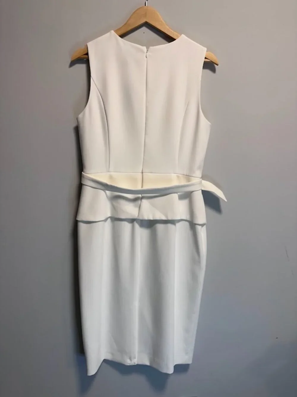 NWT White House Black Market Ecru Peplum Belted Sheath Dress 12 - Picture 2 of 3